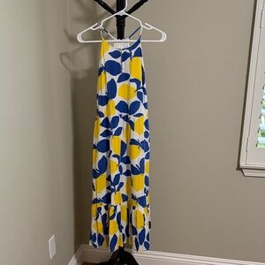 LOFT Yellow and Blue Patterned Dress